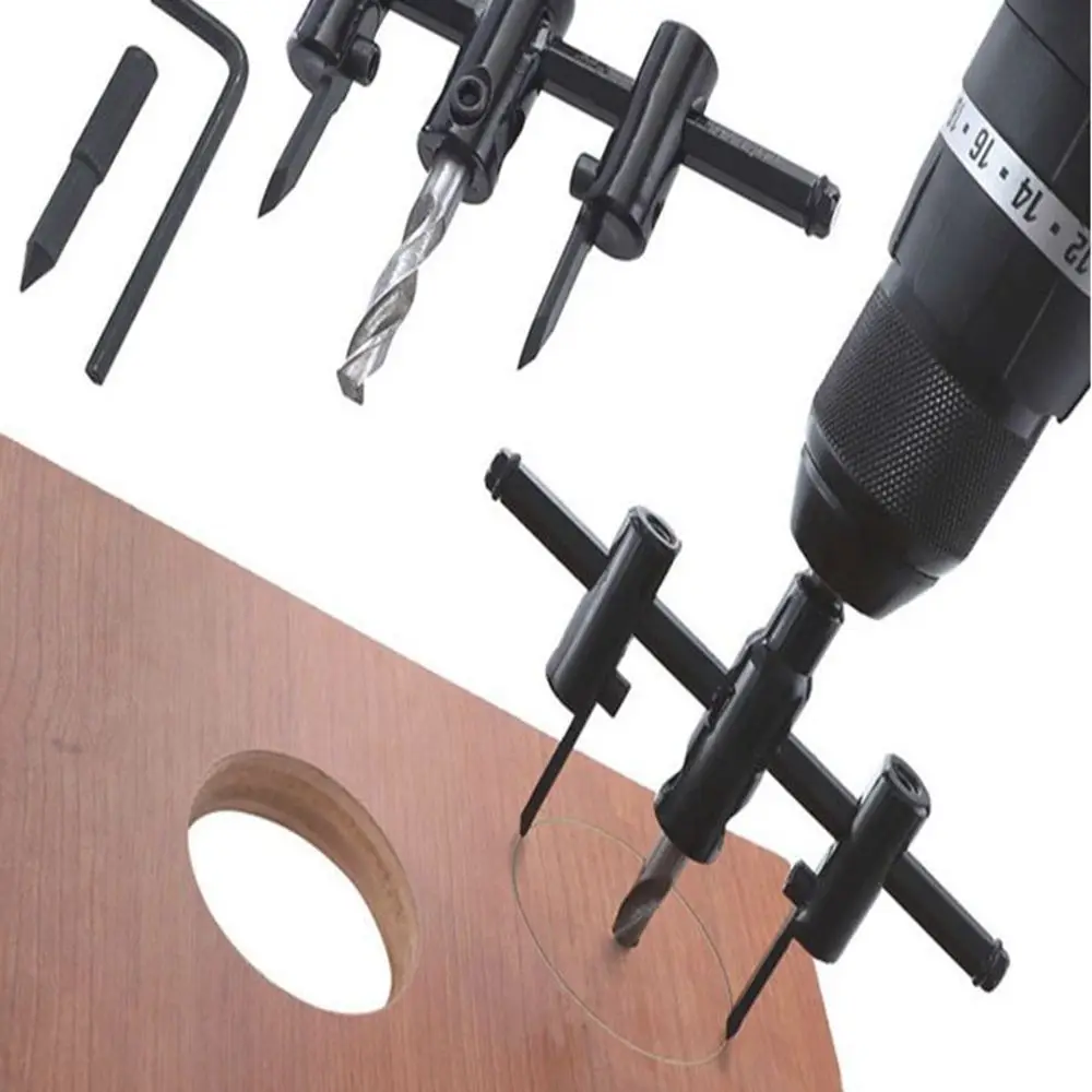 

DIY Tool Metal Wood Circle Hole Saw Drill Bit Cutter Kit 40-300mm Adjustable Drill Bit Cutter