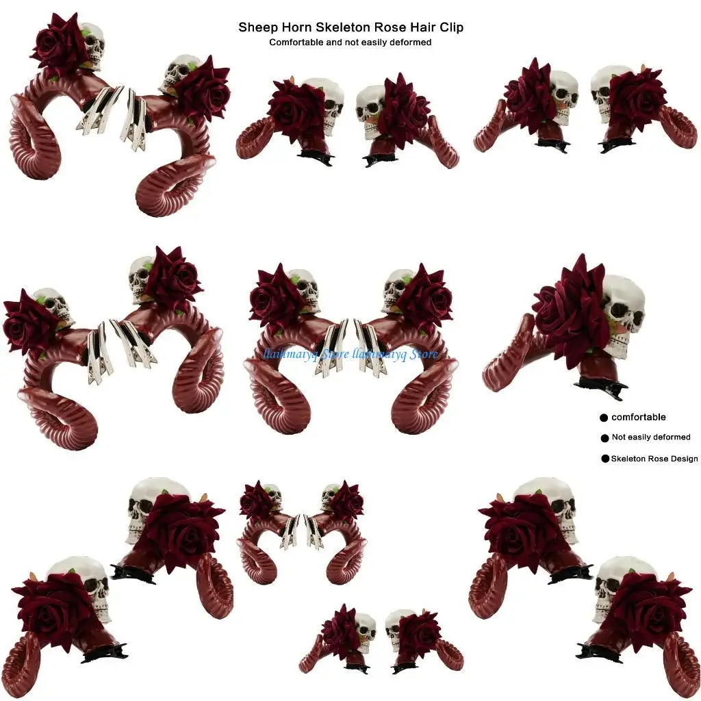 

573B Dark Series Hair Clip Long Devil Horn Hair Barrettes Halloween Costume Headwear