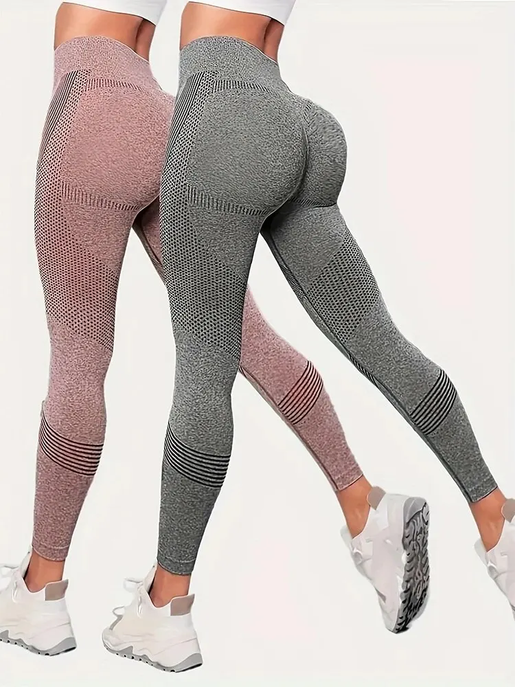 Women's 2-Piece Hip Lift Yoga Leggings Exercise High-Waisted Tummy Tuck Breathable Hp Lift Pants