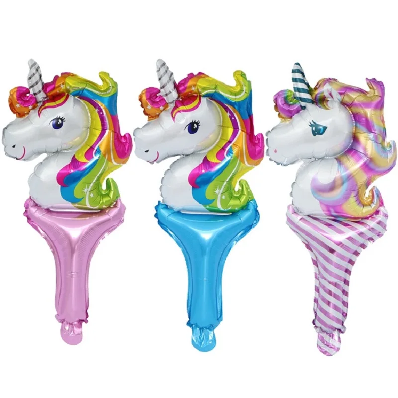 Unicorn Aluminum Balloons for Children, Hand Stick, Horse\'s Stick, Foil Balloons, Party Decoration, 6Pcs