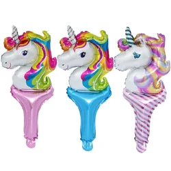 Unicorn Aluminum Balloons for Children, Hand Stick, Horse's Stick, Foil Balloons, Party Decoration, 6Pcs