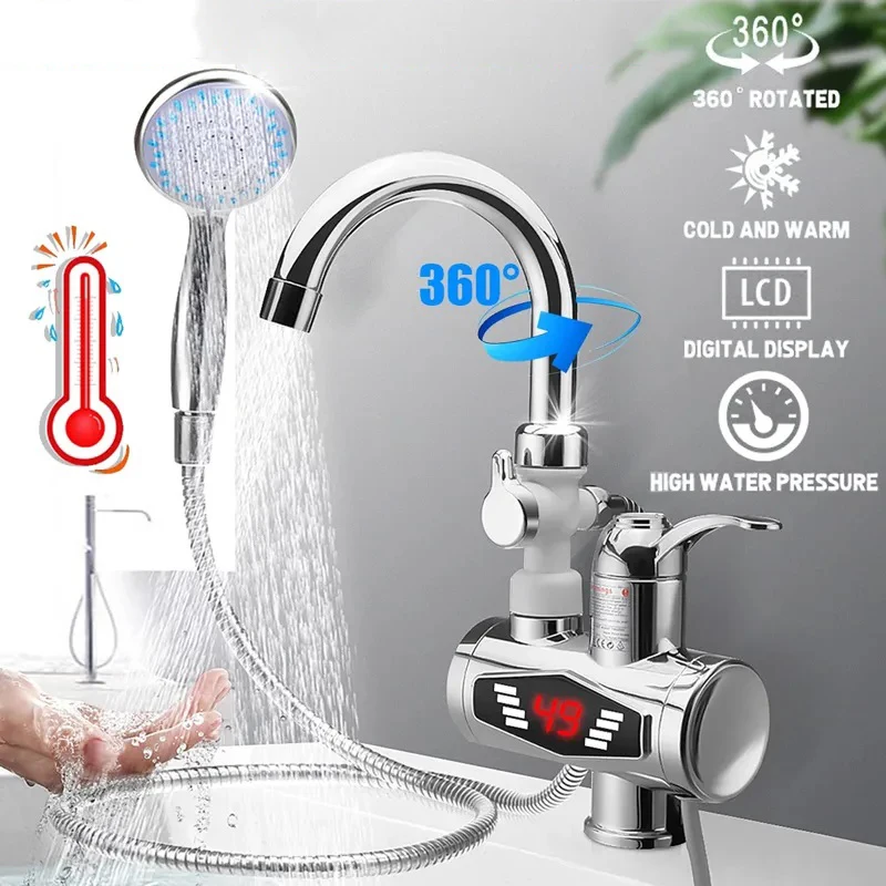 Grifo eléctrico con cabezal de ducha para cocina, calentador de agua instantáneo de calentamiento rápido, 220V, 3000W, 3S, UE