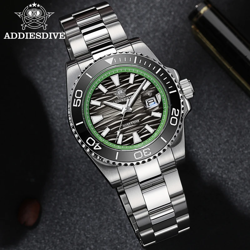 

ADDIESDIVE 2025 Новые мужские часы AD2514 Нержавеющая сталь 316L BGW9 Синие светящиеся 20 бар Водонепроницаемые кварцевые часы reloj hombre