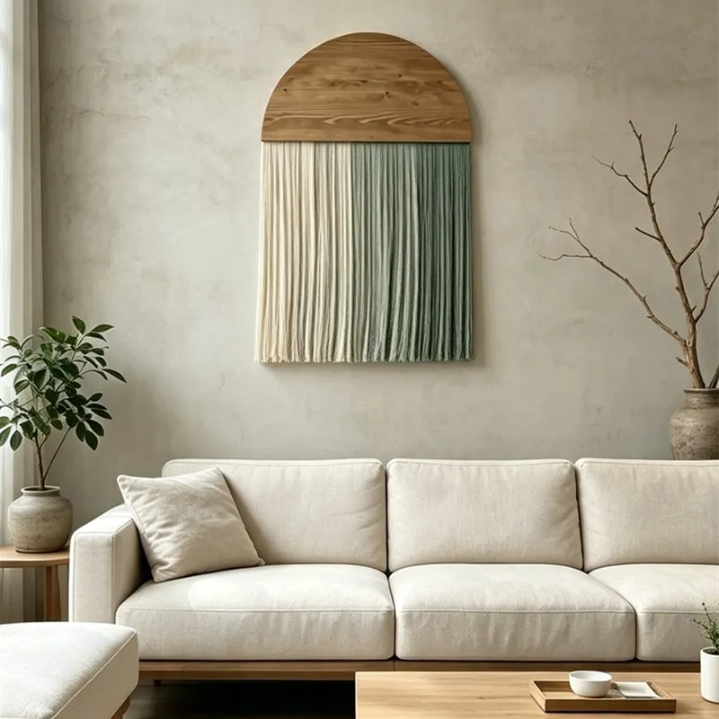Japanese Style Gradient Handmade Tassel Wall Decor Real Wood Background Living Room Sofa Wall Hanging Tapestry