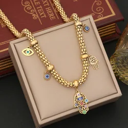 316L Stainless Steel New Fashion Fine Jewelry Colourful Eyes Palms Charm Hollow Thick Chain Necklace Bracelet Earrings For Women