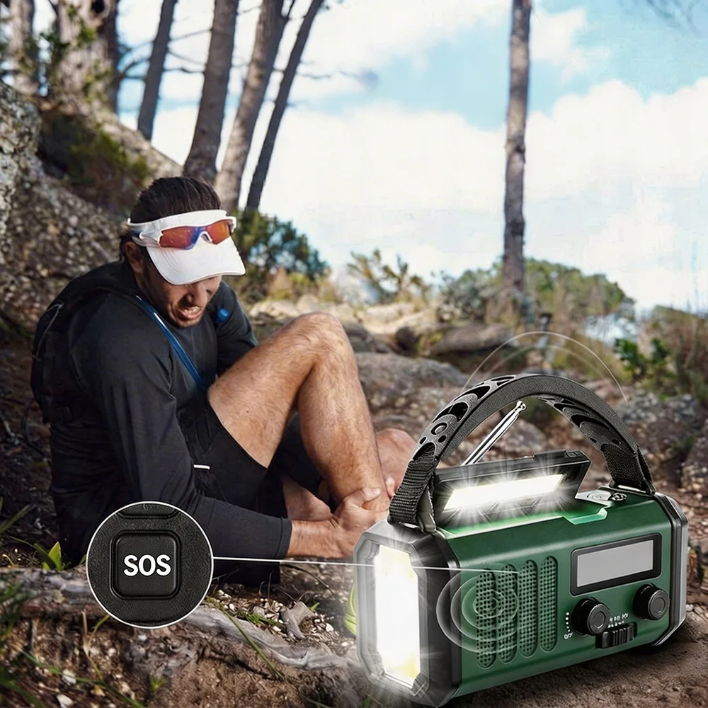 10000mAh Solar-Notfall-Wetterradio AM/FM/NOAA Tragbares Kurbelbetriebenes Notfallradio mit LED-Taschenlampe SOS-Alarm Powerbank für Outdoor-Aktivitäten – Detail 12