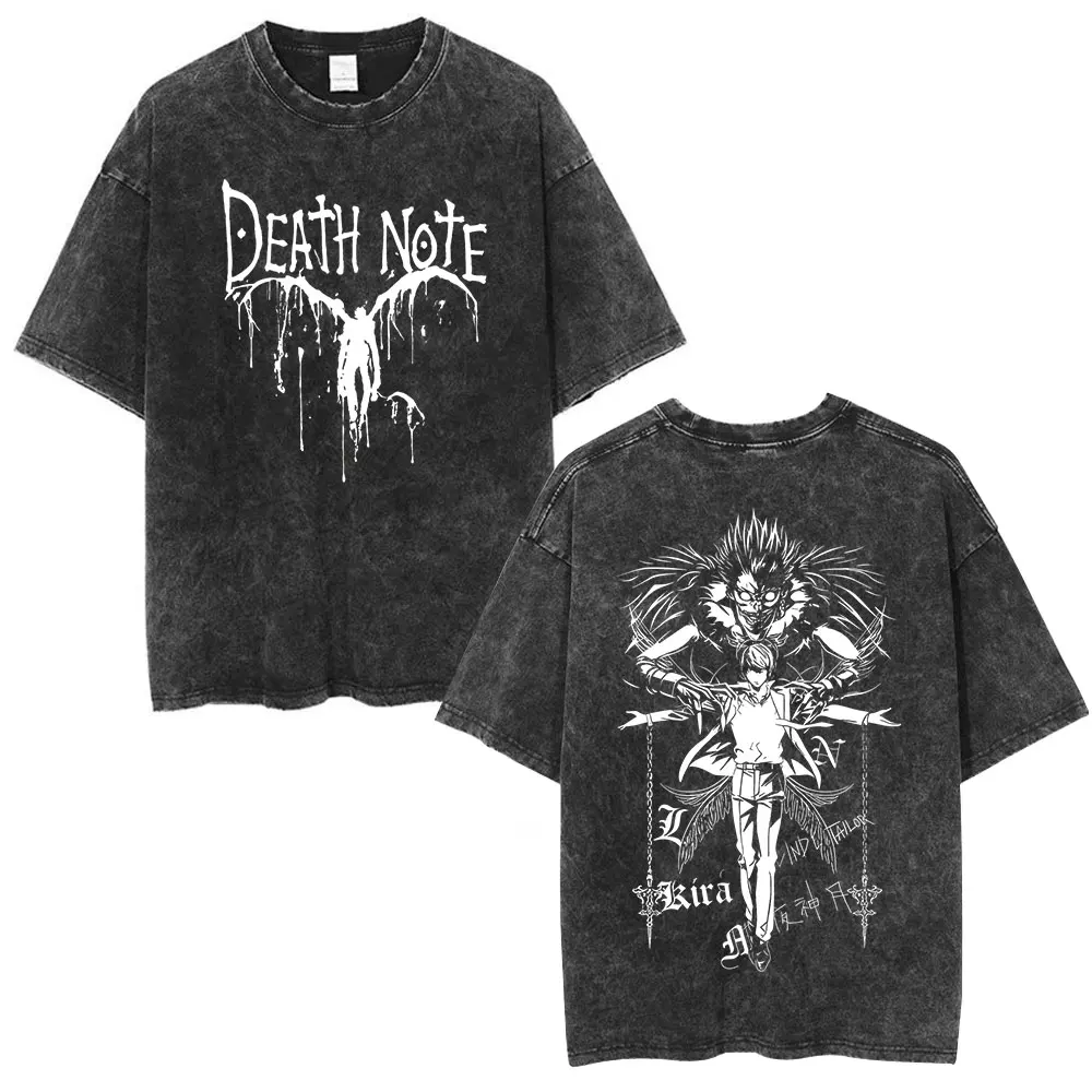 Anime Death Note Ryuk Yagami Light Vintage Washed T-Shirt Herrenbekleidung Baumwoll-T-Shirt Mode Kurzarm-T-Shirts Streetwear