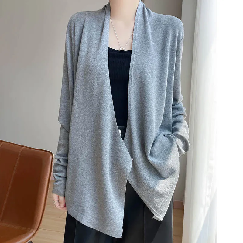 

Женский однотонный вязаный кардиган из 100% мериносовой шерсти с квадратным вырезом, кашемировый свитер, повседневный теплый удобный модный топ