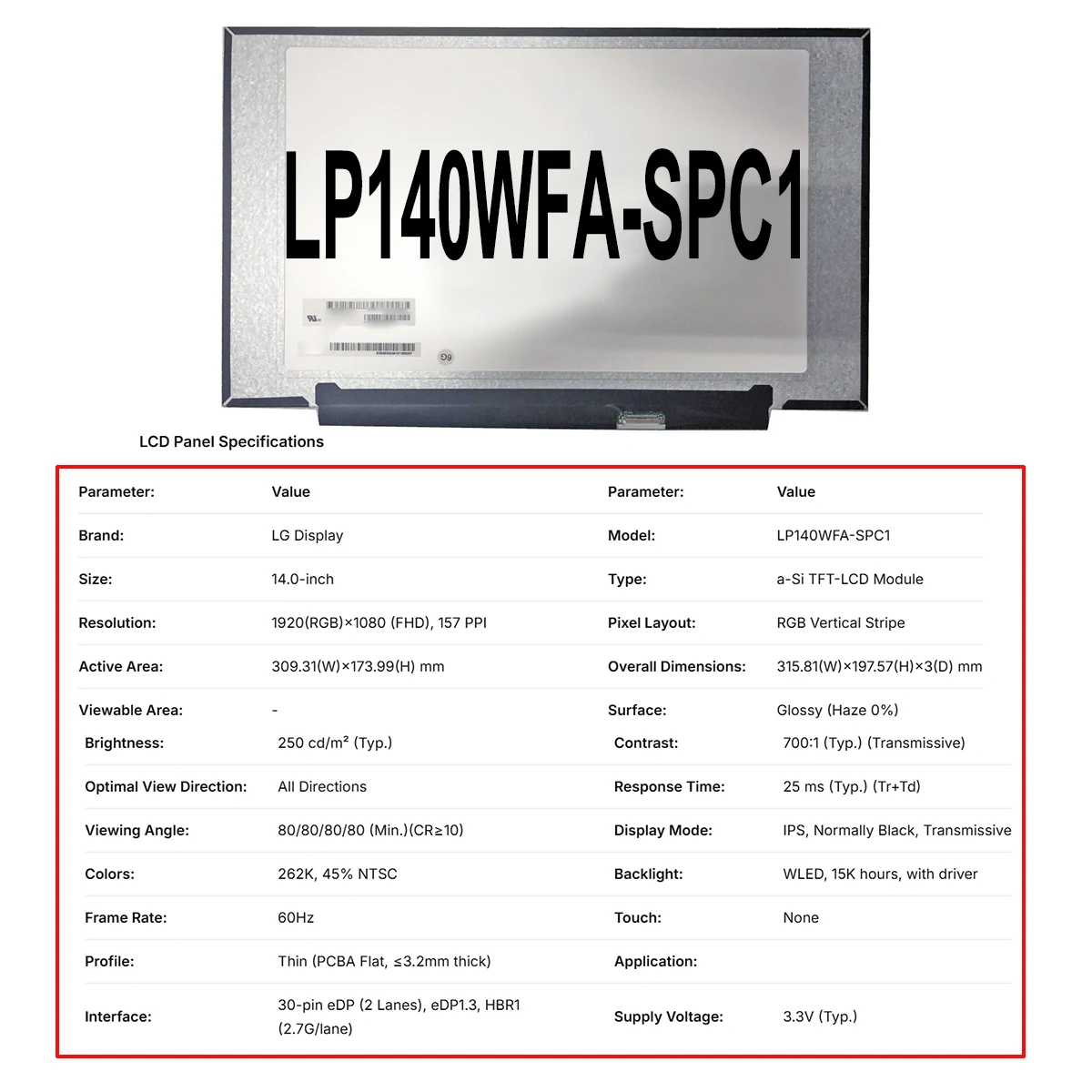 Layar Monitor LCD Laptop Grosir 14 inci Tipis NV140FHM N4U LP140WFA SPD1 LP140WFA SPC1 LP140WFA SPD4 LP140WFA SPF2