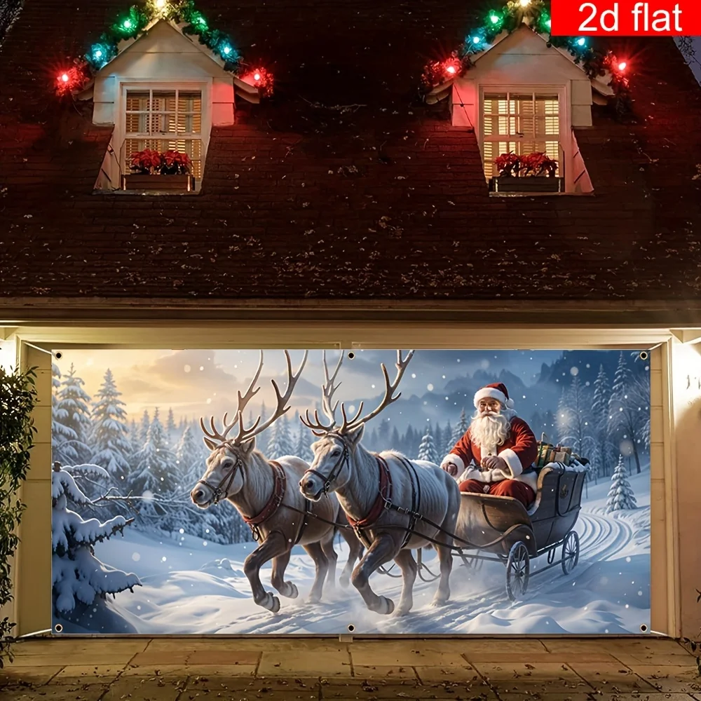 

1pc Christmas Santa Garage Door Banner, Polyester Large Size Banner, Festive Reindeer & Santa Claus Festive Backdrops & Banners