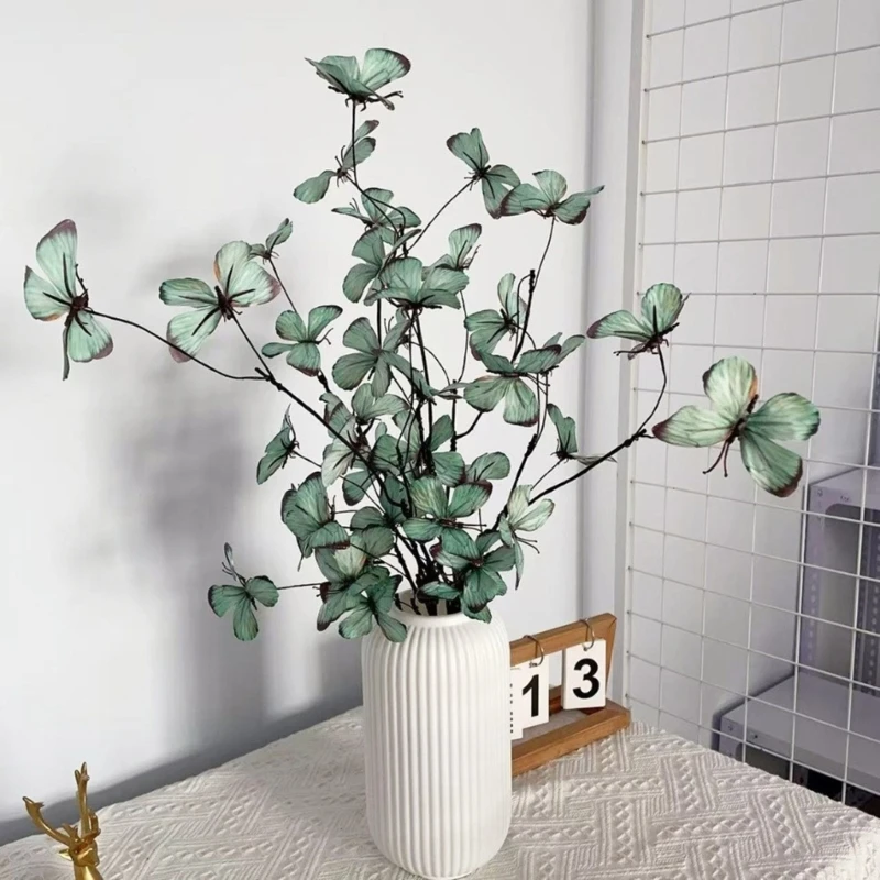 2 قطع ، ينبع زهرة فو مع 5 أزهار فراشة حفل زفاف ديكور ديكور أغصان البلاستيك 70 سم الطول