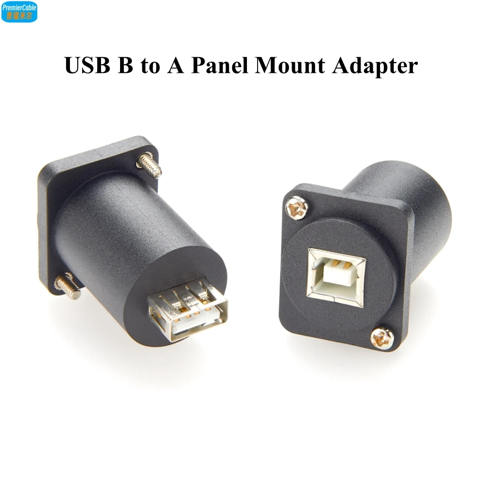 D-Type USB B to A Panel Mount Connector USB 2.0 Female Data Connector Solderless USB Type B to USB 2.0 Threaded Fixed Adapter