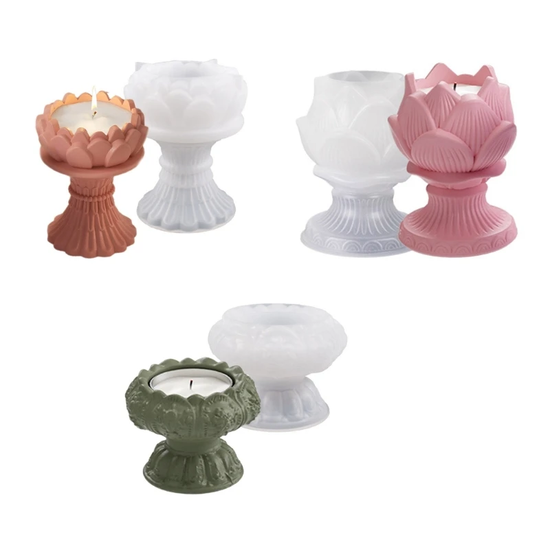 DIY Lotuses Silicone Mold Holder Gypsum Cement Mould 3D Flower Epoxy Resin Molds Home Decorations