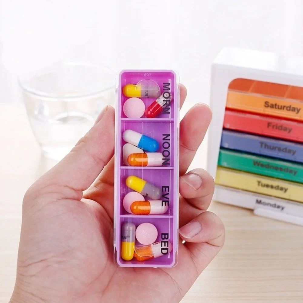 

Portable Large Capacity Pill Box Weekly 7 Days with 4 Frames Storage Dispenser Box 28 Compartments Pill Organizer Home Travel