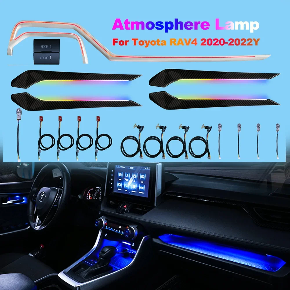 64 Color Symphony Ambient Lights 18 in 1 For Toyota RAV4/Wildlander 2020-2023 Carbon Fiber Door Panel Decoration Atmosphere Lamp