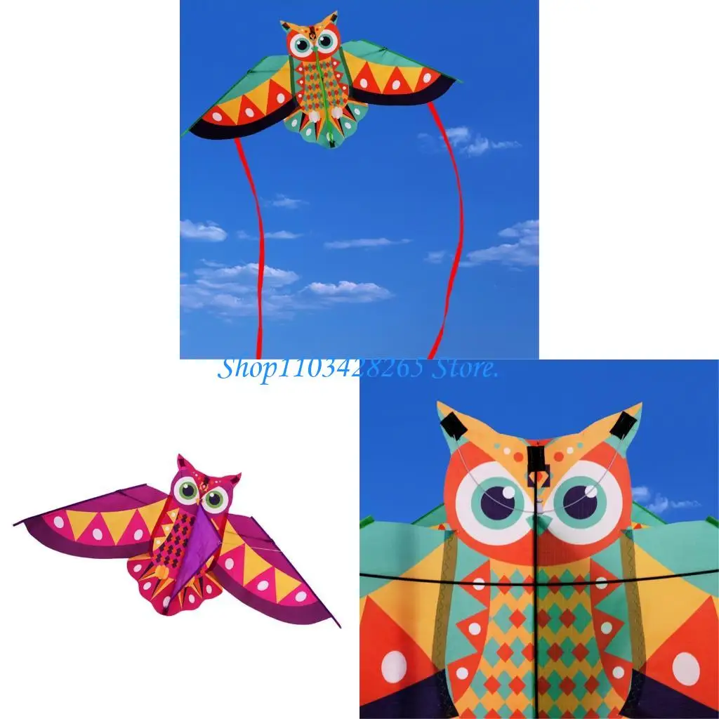 الطائرات الورقية البومة للأطفال في الهواء الطلق أنشطة ملونة اللون الزاهية تصميم إطار من الألياف الزجاجية المقاومة للرياح