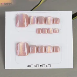 14Pcs Handmade Press on Toe Nails Glossy Rainbow Cat's Eyes Designs Fake Toenails Pink Charms Manicure Summer False Nails Tips