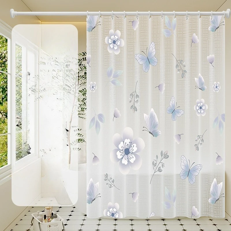 

Shower Curtains Flower Print Postal Style Bathroom Curtain Farmhouse Linen Waterproof Dry-wet Separation for Toilet Decor 200cm
