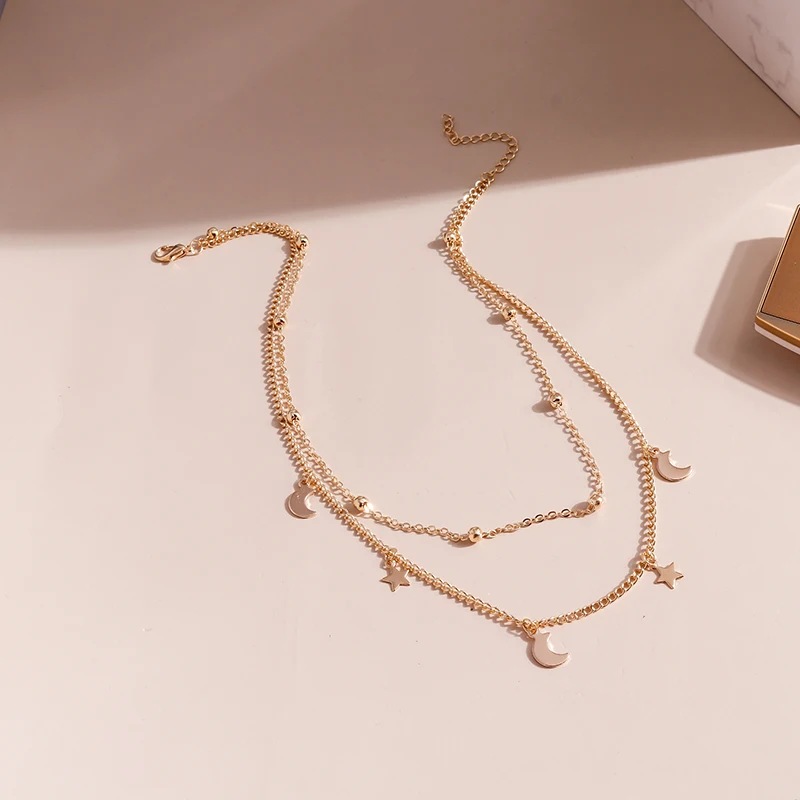 Aihua Einfache Sterne Mond Halskette Mode Doppel Schicht Frauen Schlüsselbein Minimalistischen Anhänger Halsketten Collares Schmuck Bijoux Geschenke – Detail 8
