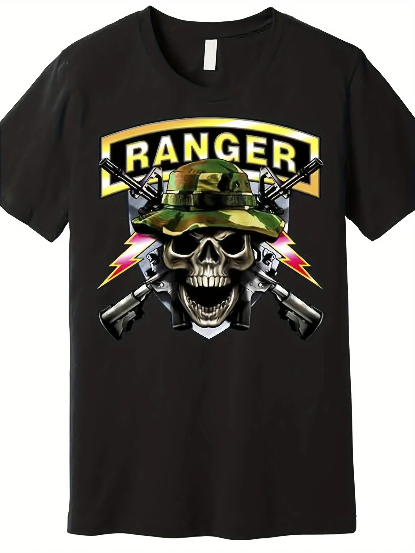 Большая футболка премиум-класса с черепом Army Rangers 231034, забавная мужская футболка с коротким рукавом, большая серия, черная хлопковая футболка с принтом AA Sh