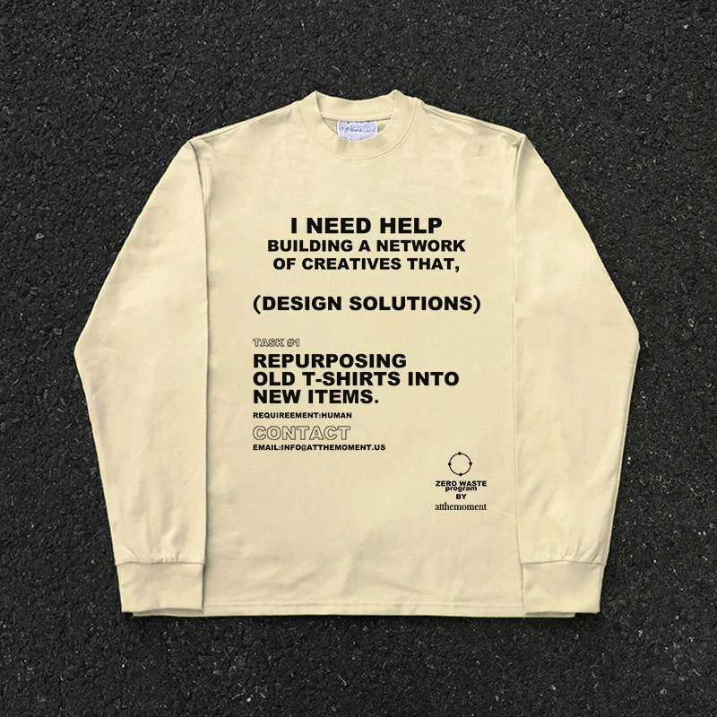 Heavyweight 260G Retro Street Oversize Letter Men's Long Sleeve T-shirt by Wang Youbing Studio Unisex Streetwear Fashion