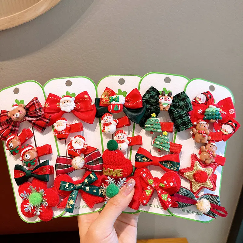 

Christmas Bow Hairpin Girl Cute Headgear Cartoon Fabric Bell Elk Snowflake Christmas Tree Hairpin Set Hair Pins Xmas