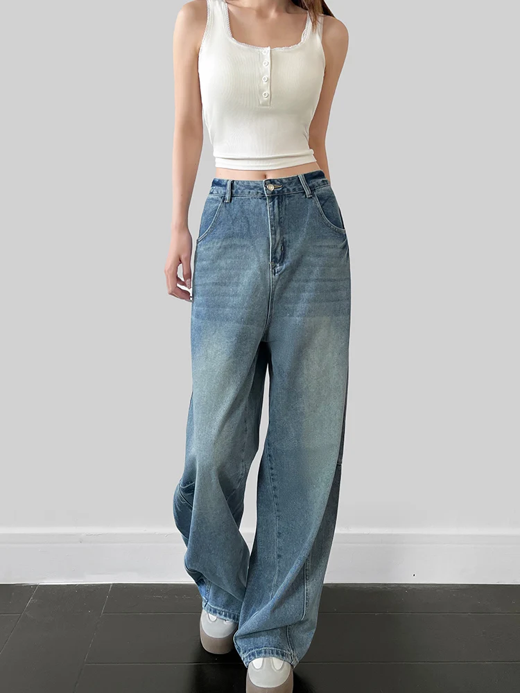 

Blue Summer Thin Loose Wide Leg Jeans Women's Casual Drapey Loose Fit Slimming Comfortable Straight Cut Trousers