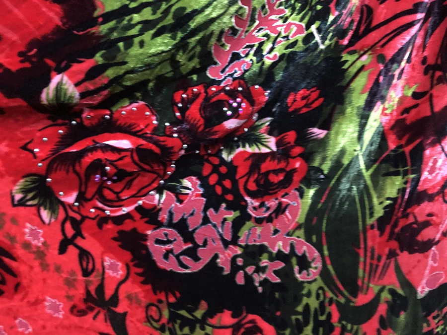 High Quality Real Silk Velvet Festive Red Rose Hollow Fabric Dress Cloth