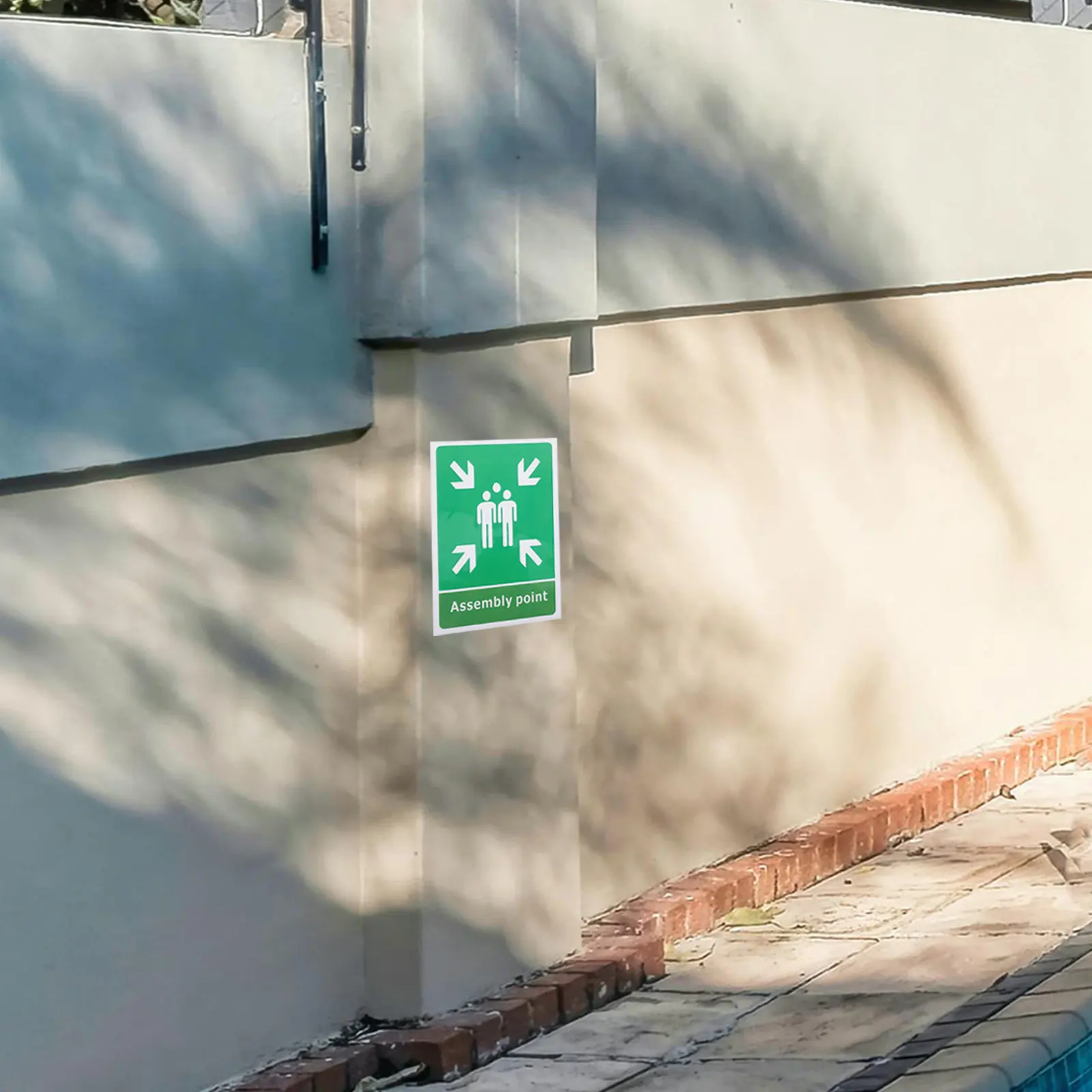 5Pcs Self Adhesive Emergency Sign PVC Evacuation Assembly Point Decal Visible Safety Sticker for Office School Shopping Mall