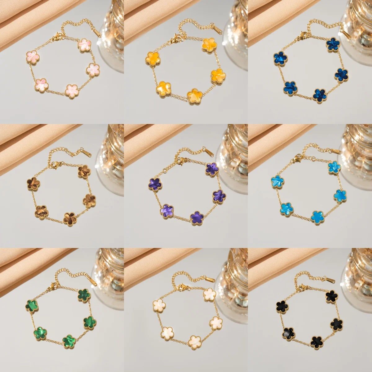 Pulseira de aço inoxidável ajustável para mulheres clássico luxo cinco flores design moda festa jóias presente