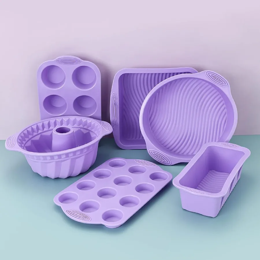6Pcs Silicone Baking Molds Set for Muffin Cup Toast Cake - Non-Stick Flexible Bakeware, DIY Cake Decoration Accessories