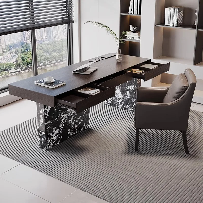 

Italian minimalist light luxury modern study home computer desk to the living room large long high-end desk