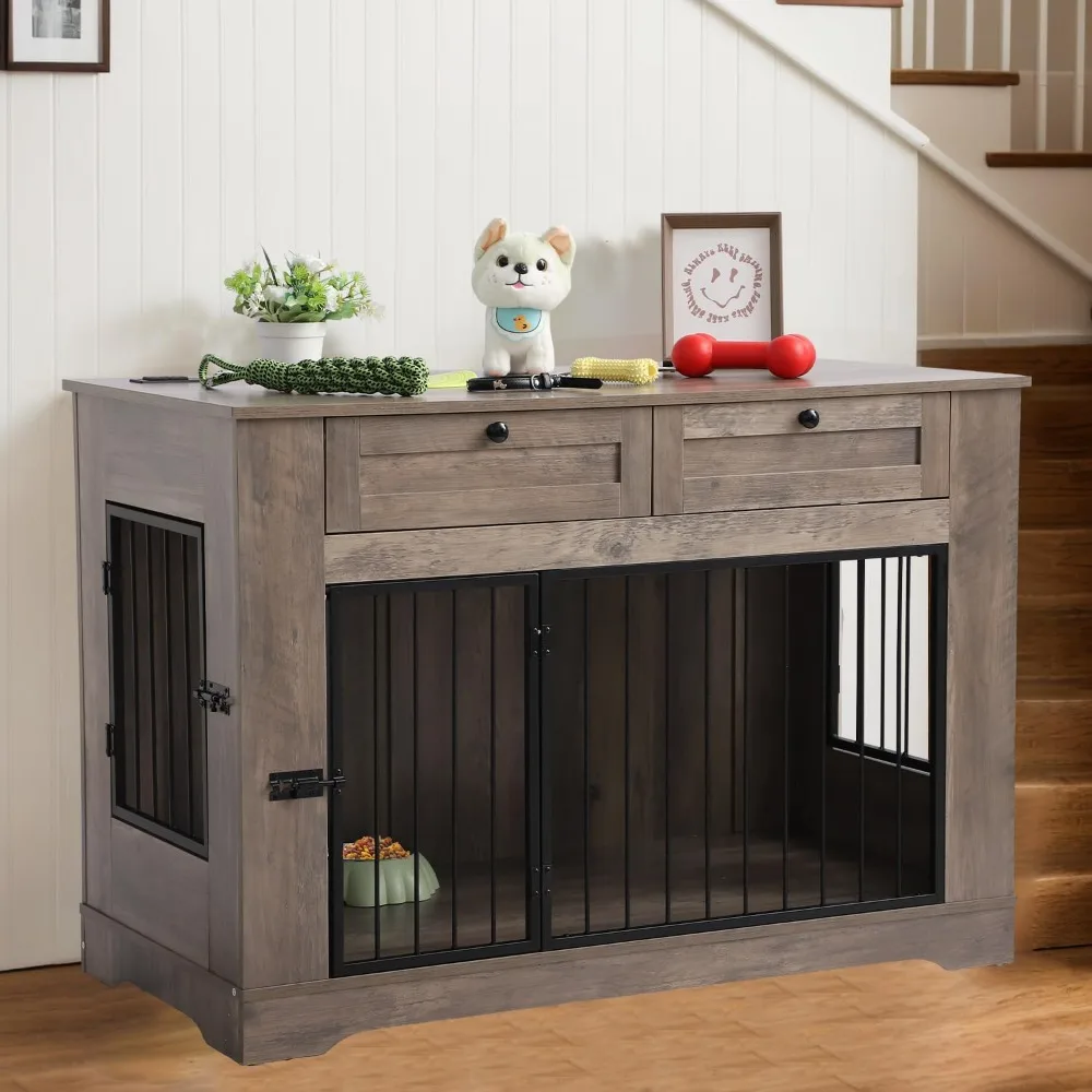 

Indoor Wooden Decorative Dog Crate with Heavy Duty Construction and Built-in Charging Station