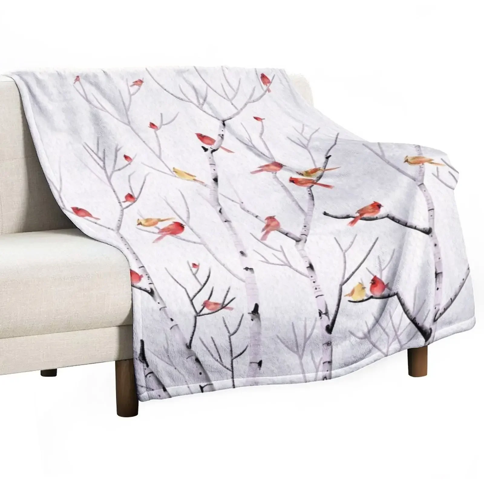 

Birch Tree and Cardinal 2 Throw Blanket christmas gifts Fashion Sofas fluffy Cute Blankets