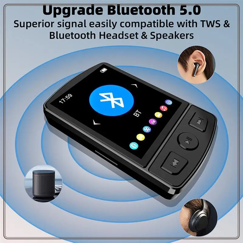 مشبك رياضي موثوق به وكمان صوت محمول Hifi صوت متوافق مع بلوتوث 5.0 مع شاشة 1.8 بوصة مع مشبك خلفي رياضي، Sport Cl