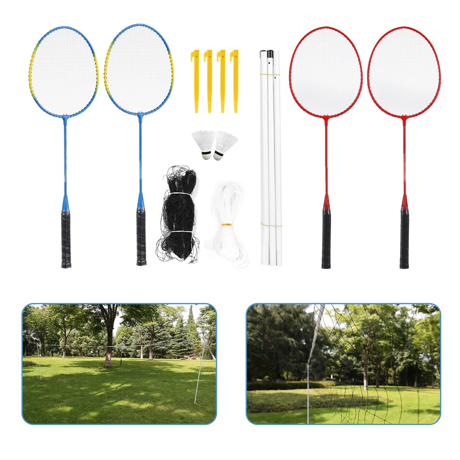 

Badminton Combo Set Reusable Portable Sports Badminton System Set with Net for Outdoor Sports Badminton Set