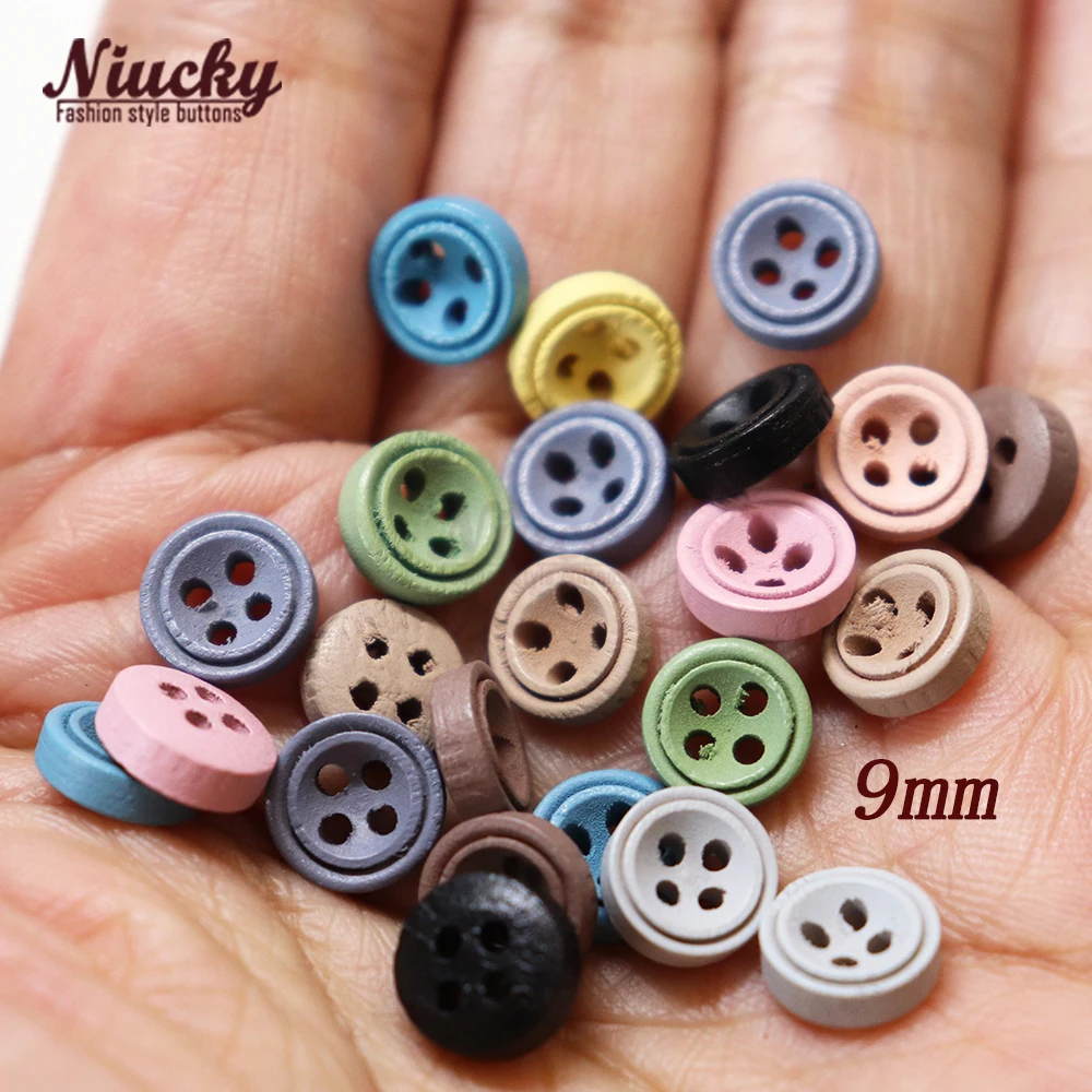 Niucky 9mm 14L Colorful Wooden Buttons 4 Holes Double Circle Laser Line, Macaron 11 Pastel Colors for Baby Shirt Kids Blouse DIY