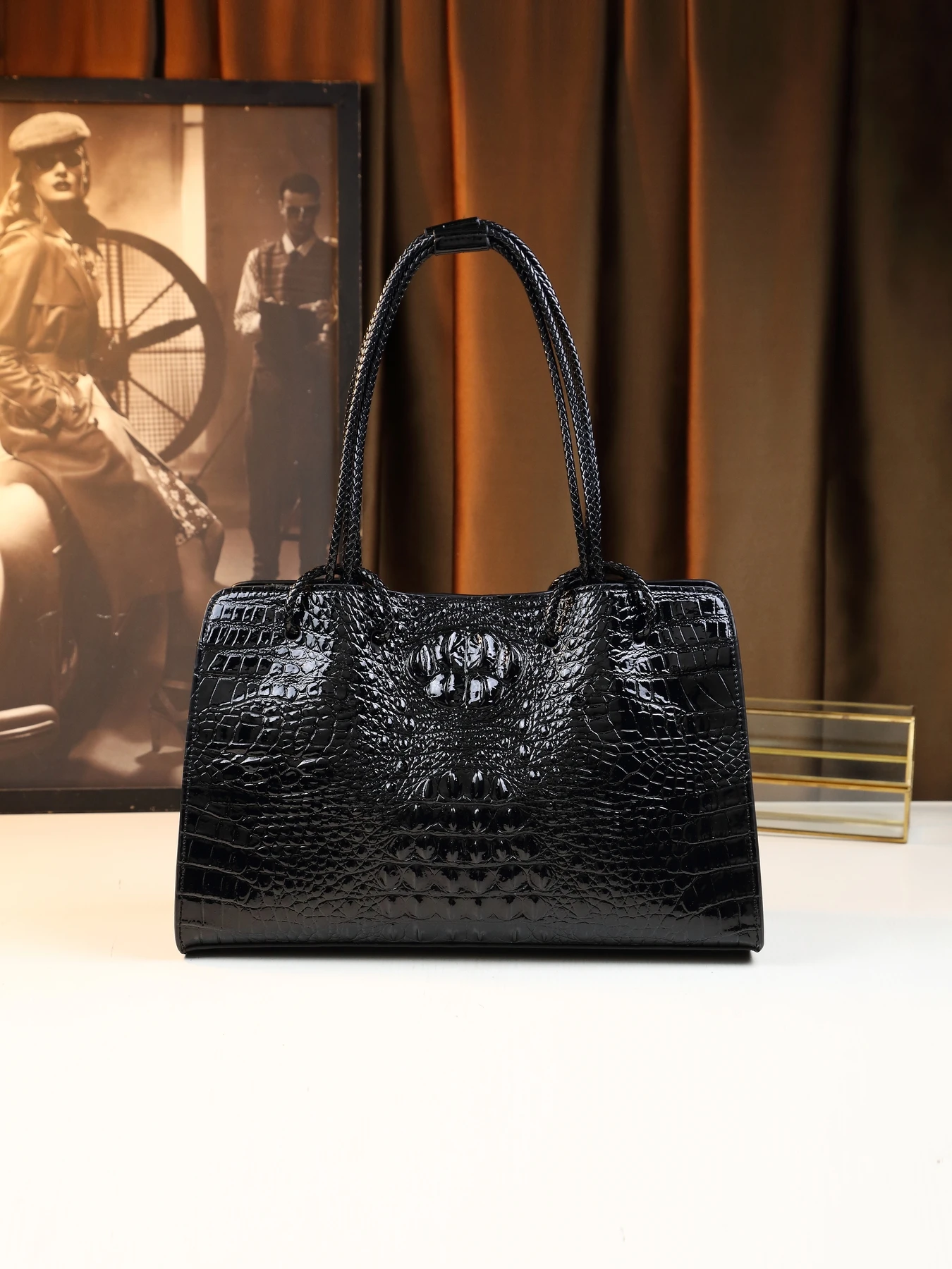 

Модный пригородный портативный квадратный портфель с крокодиловым узором, большая вместительная сумка для пригородных поездок