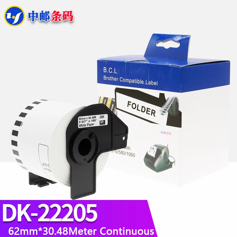 1 Roll Compatible DK-22205 Label 62mm*30.48M Continuous For Brother QL-570/700/800/1060/1100 Printer All Include Plastic Holder