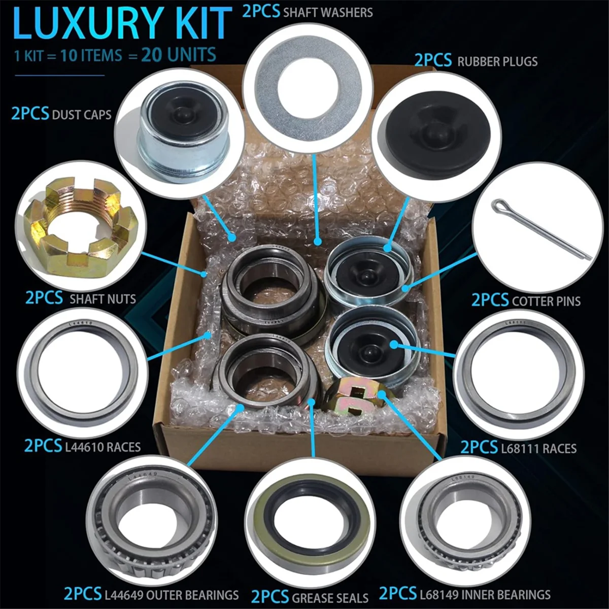 ABJG-2 Sets 3500 LB Boat Trailer Axle Bearing Kits, L68149 L44649 Bearing Kits, 171255TB/10-19