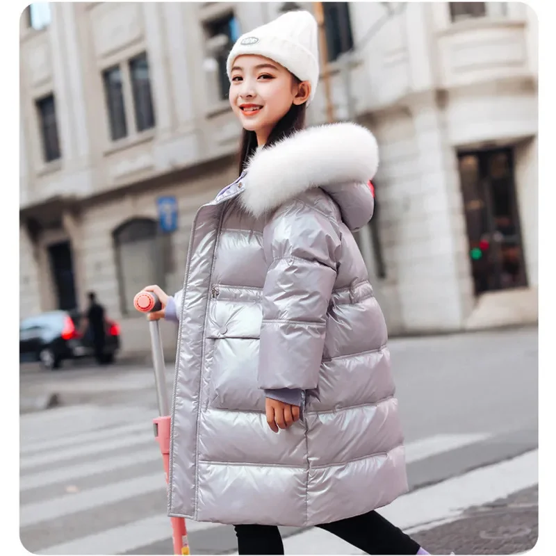 2024 Winter Fashion New Children's Down Jacket Girls Waterproof & Warm Thick Long Coat Big Kids Hooded Snowsuit TZ628