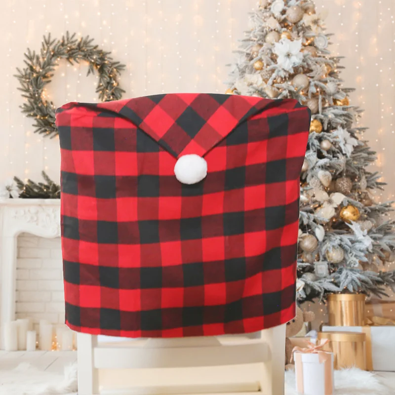 Christmas Decorations New Plaid With Hair Ball Chair Cover Atmosphere Table And Chair Cover Kitchen Dress Up Props Wholesale