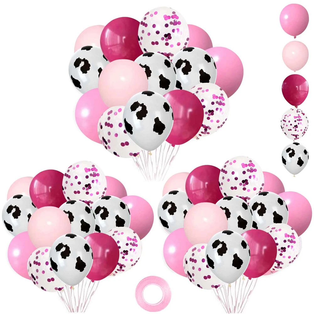 95Pcs Cow Print Pink Confetti Latex Cow Balloon Garland Arch Kit for Farm Birthday Baby Shower Party Decoration