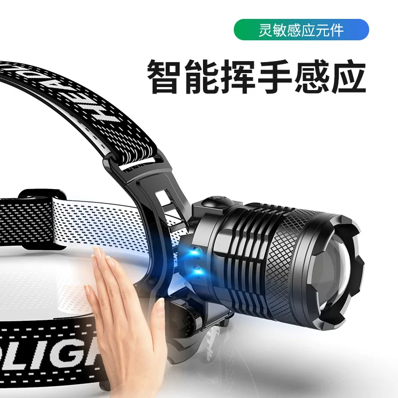 Headmounted laser headlamp induction display output remote strong light headlamp Type-C fast charging telescopic zoom flashlight