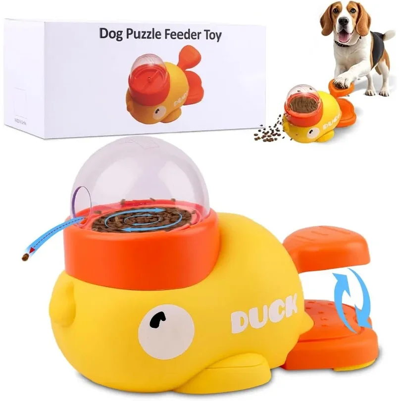 

Pet Treat Dispenser-Interactive Dog Toys, Anti Gulping Duck Slow Feeder,cat Dog Treat Dispensing with Button,for Dogs Training