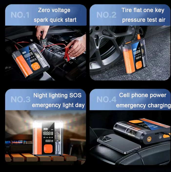 12V 2500A Jump Starter With Strong LED Light Car Battery Pack for up to 8.0L Gas & 6.0L32Wh & 74Wh Compatible