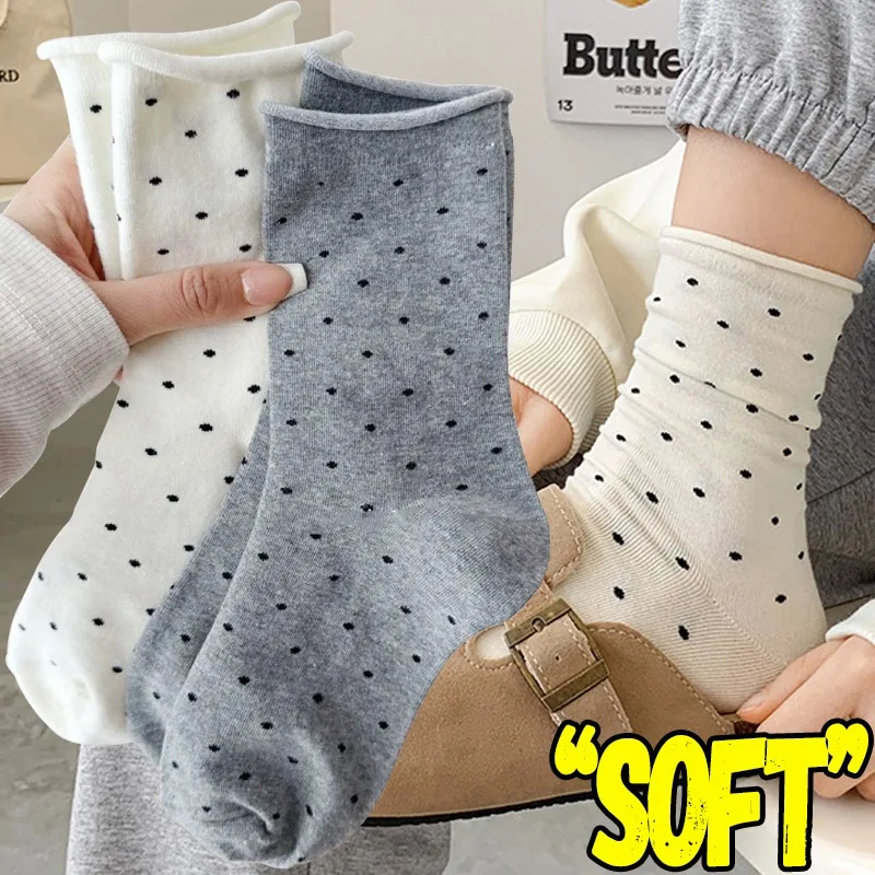 Fashion Polka Dot Socks Black and White Spotted Sock Pure Cotton Mid Length Stocking Spring Summer Trend Retro Girl Sox Hosiery