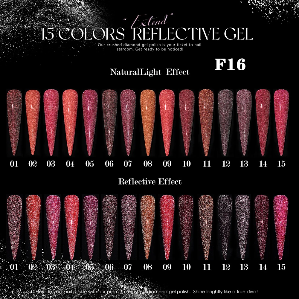 Vendeeni 15 Colors/set Claret Flash Broken Diamond Gel Nail Polish Reflective Red Sequins Gel Varnish With Color Card