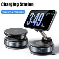 360° Rotation Vacuum Suction Cup Stand Magnetic Car Wireless Charger Phone Holder For iPhone 16 15 14 13 12 Fast Charging Dock