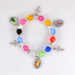 Multicolor Cross Charm Bracelet Elastic wristband Fashion Catholic Orthodox Religious Jewelry